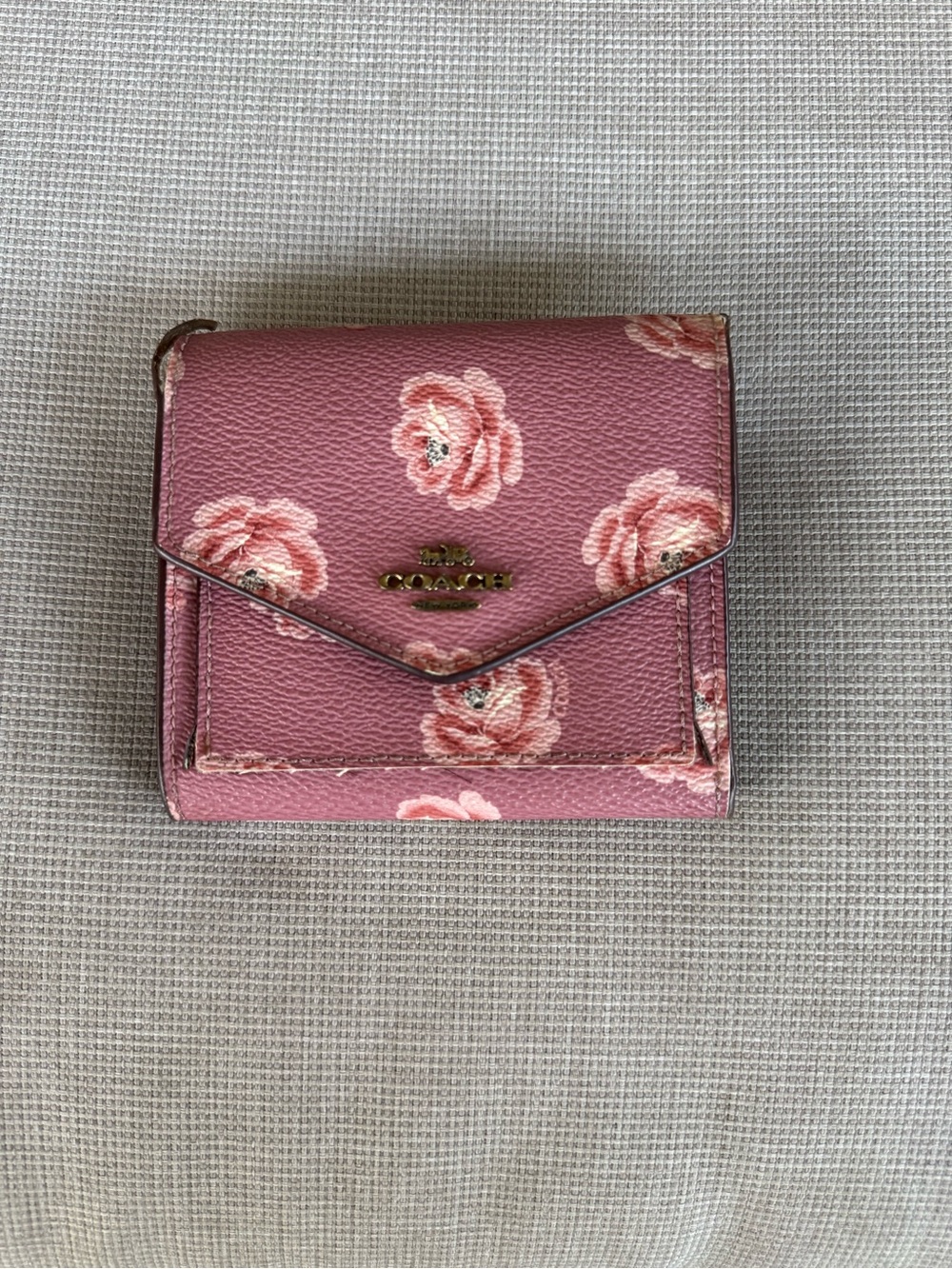 Coach Pink Floral Envelope Wallet with Gold Logo